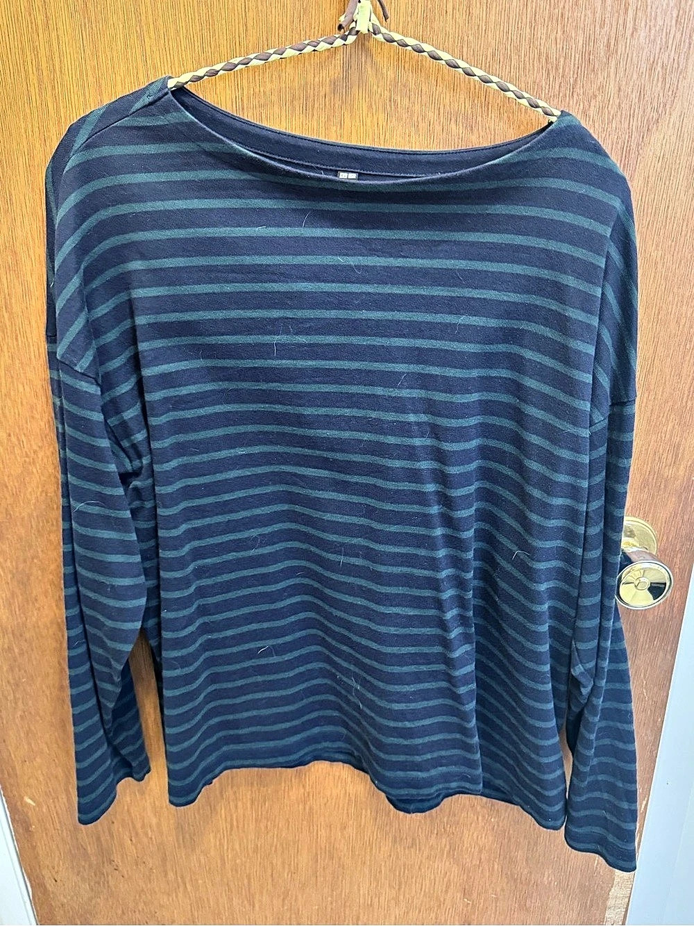 Uniqlo Striped Long Sleeve T-Shirt Women's Blue & Green Top